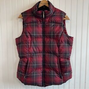 Eddie Bauer premium goose down puffer vest women’s medium plaid black red
